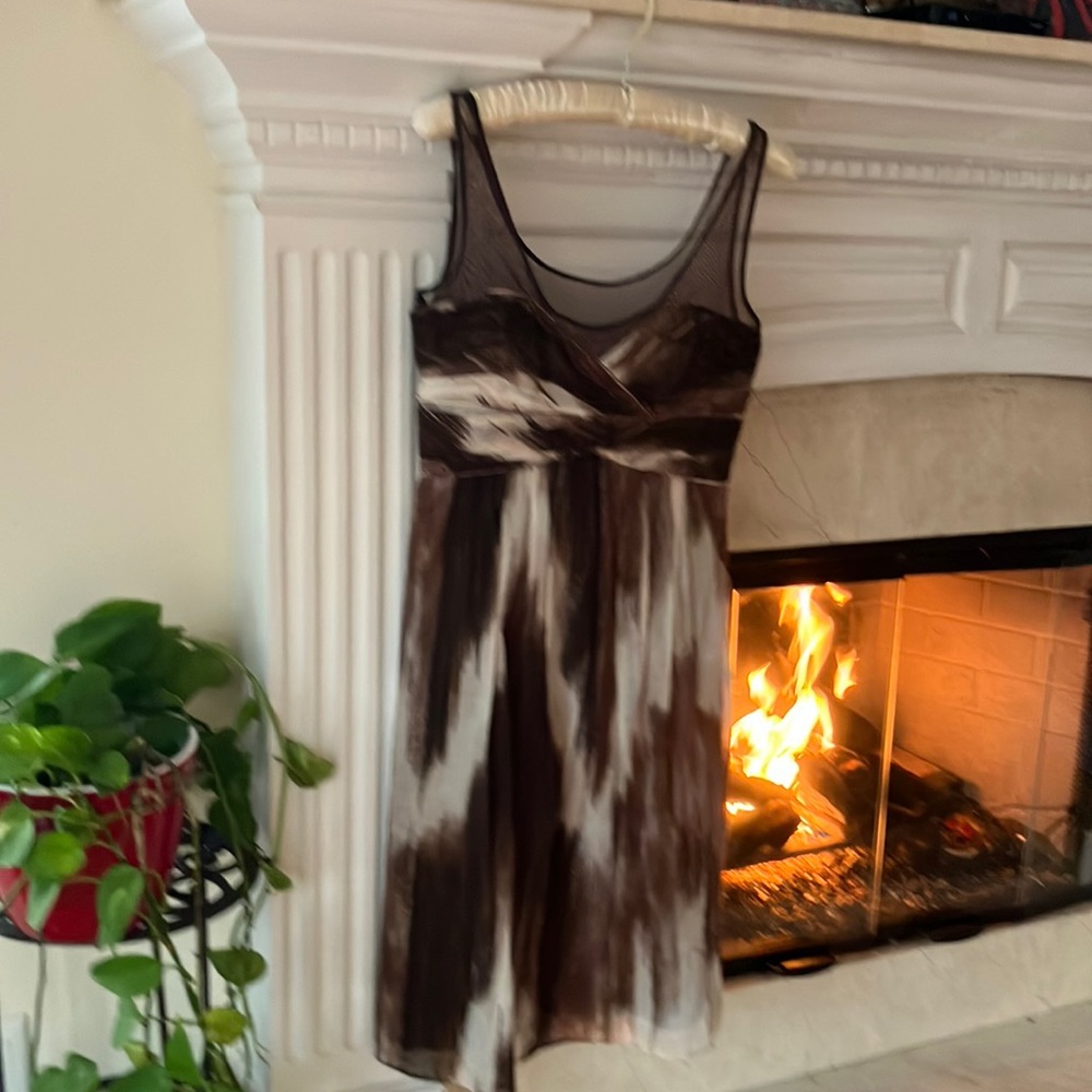 Burberry Batik Cotton/Silk Dress with Mesh Neckline in Brown - Size 6 (42)